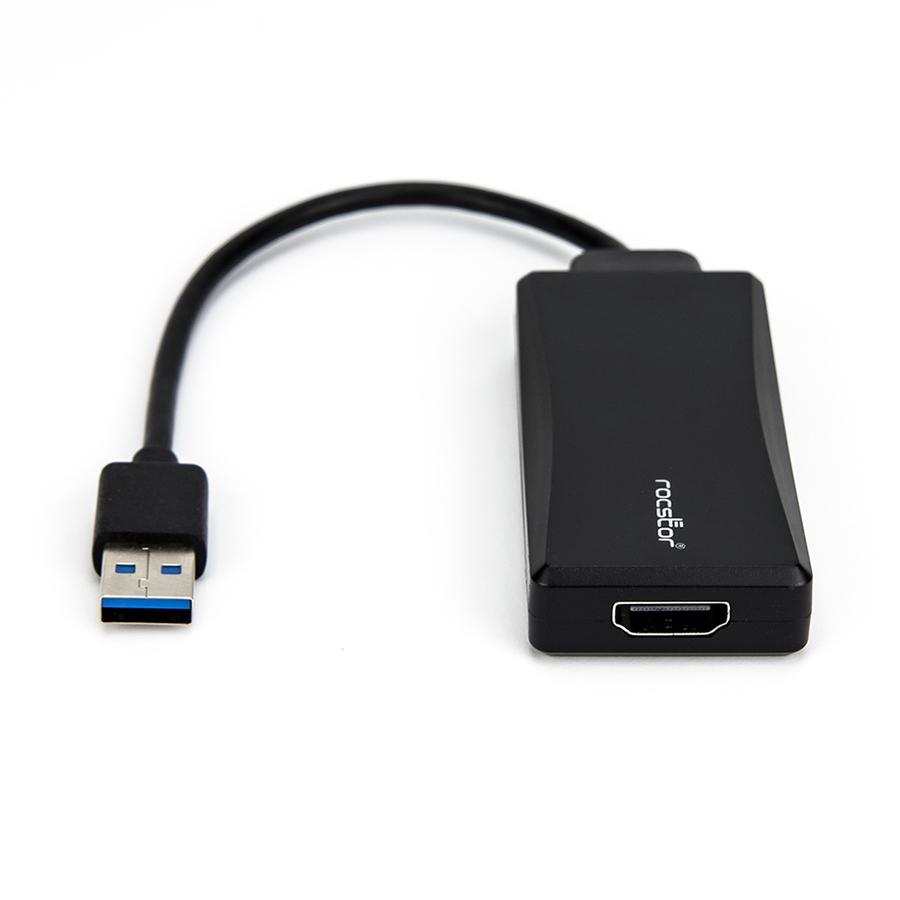 Rocstor Premium USB to HDMI Adapter - USB 3.0 to HDMI External USB Video Graphics Adapter - Resolutions up to 1920x1200 1080p- 1x USB 3.0 Type A Male, 1 x HDMI Female - 6" - Black - Compatible with PC or Mac USB GRAPHICS CARD ADAPTER