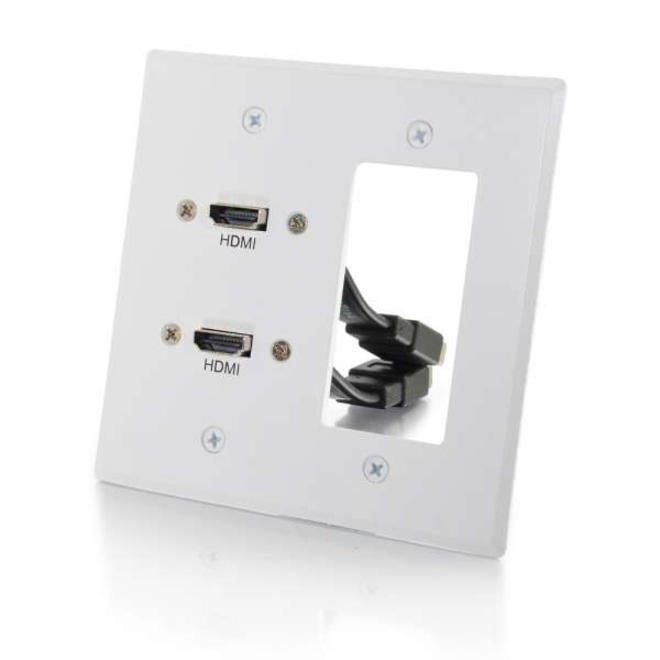 C2G Dual HDMI Pass Through Double Gang Wall Plate with One Decorative Cutout-White