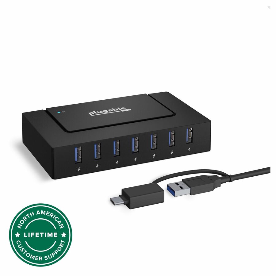7 Port USB Charging Hub for Laptops with USB-C or USB 3.0
