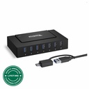 7 Port USB Charging Hub for Laptops with USB-C or USB 3.0