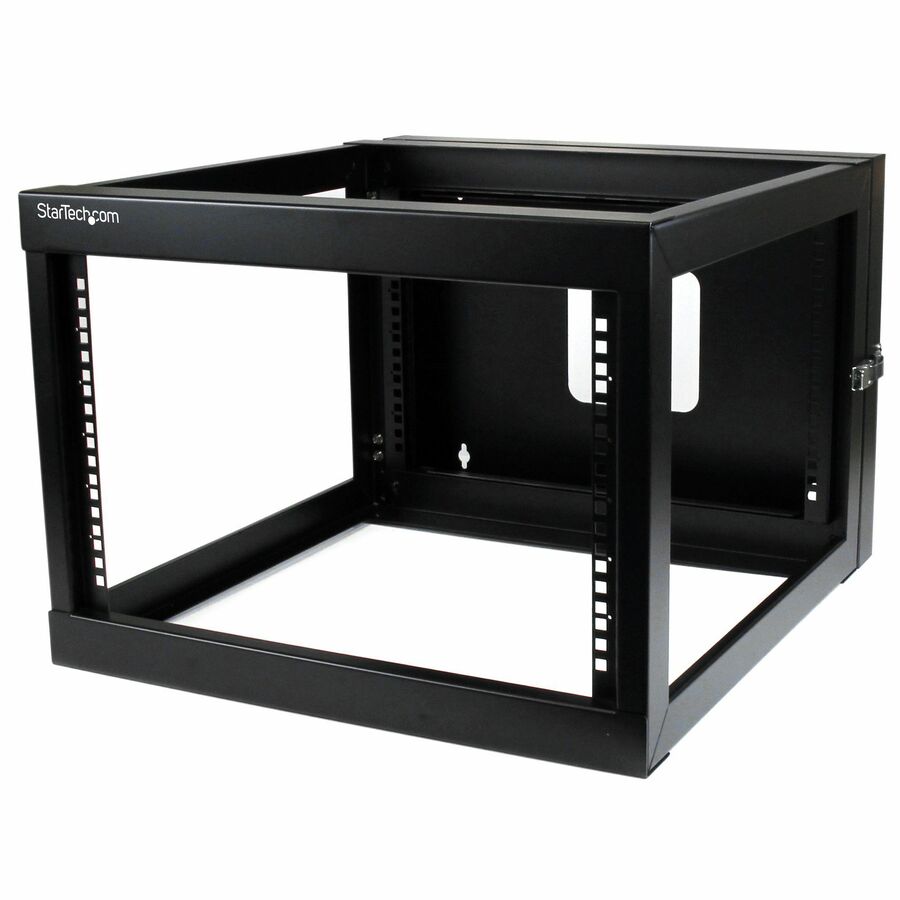 StarTech.com 4-Post 6U Hinged Wall-Mount Network Rack, 19" Open Frame Server Rack, Wall Mount Data Rack for IT Computer Equipment, TAA~ - 6U Open Frame Wall Mount Server Rack - Network rack with 19.8inch mounting depth offers a hinged design for easy equipment access - 4-Post computer rack with 109lbs (49kg) weight capacity - Cage nuts and screws included - TAA, EIA/ECA-310-E Compliant~