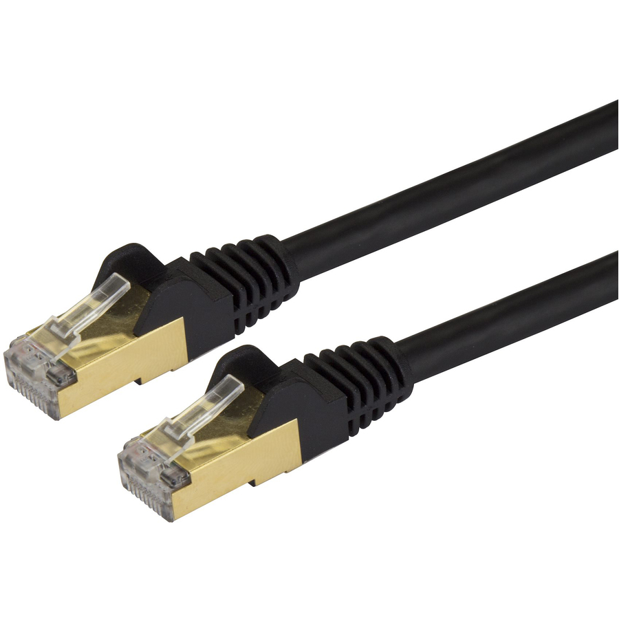 StarTech 1ft CAT6a Ethernet Cable - 10 Gigabit Category 6a Shielded Snagless 100W PoE Patch Cord - 10GbE Black UL Certified Wiring/TIA