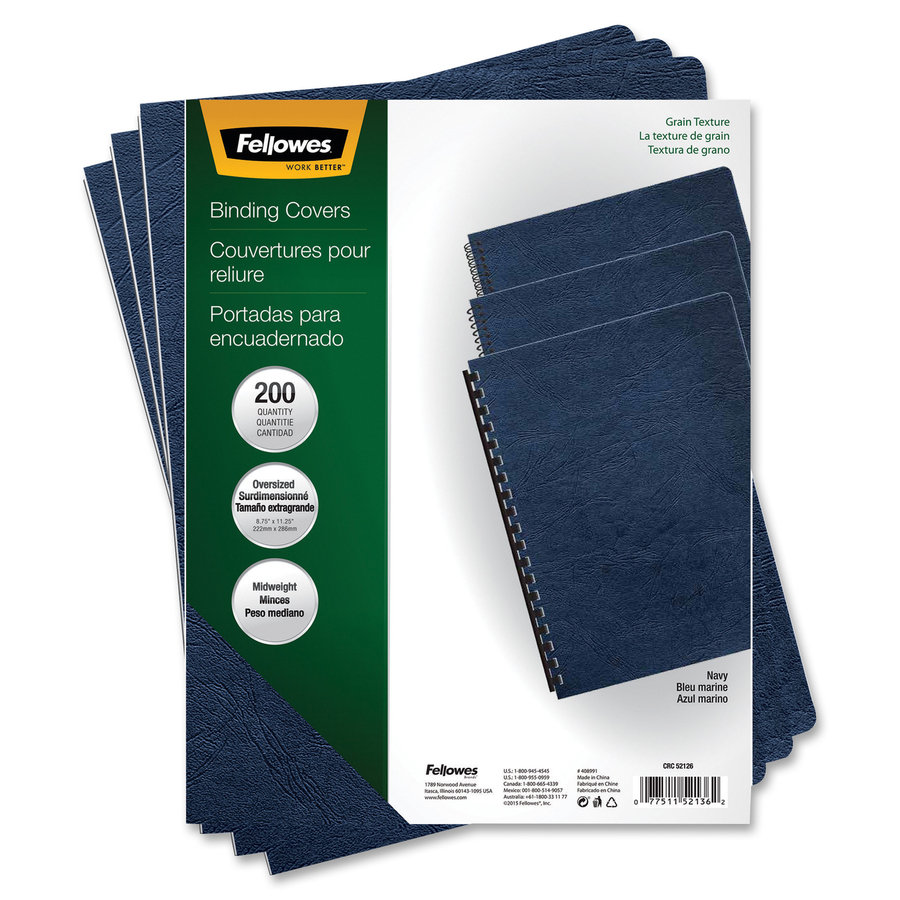 Fellowes Grain Presentation Covers - Oversize, Navy, 200 pack