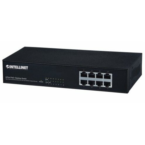 Intellinet Network Solutions 8-Port Fast Ethernet PoE+ Switch, 140 Watt Power Budget, Desktop