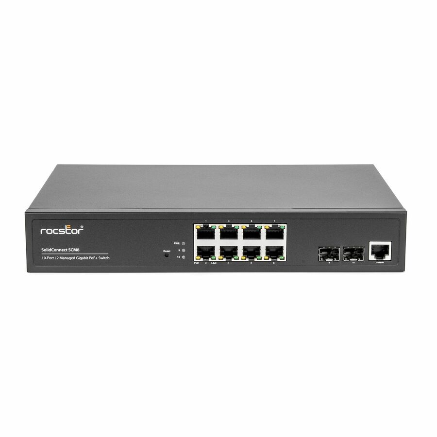 Rocstor SolidConnect SCM8 8-Port PoE+ Gigabit Managed Switch with 2 SFP Ports (Y10S009-B1)