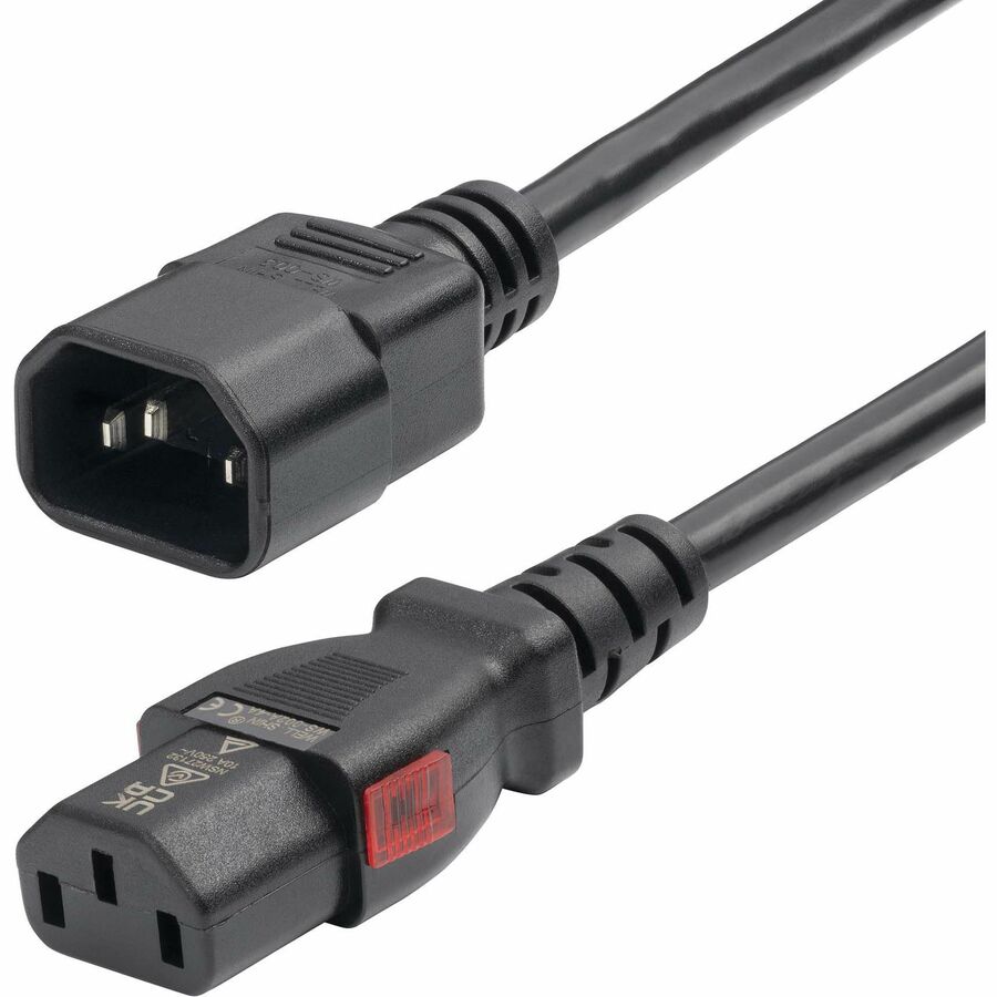 StarTech.com 10ft (3m) Power Extension Cord, IEC 60320 C14 to Locking C13, PDU Power Cord, 10A 250V, 18AWG, UL Listed - 10ft universal power cord with IEC 60320 C14 to locking C13 connectors; 250V at 10A; UL Listed; Wire: 100% Copper; Fire Rating: VW-1; 18AWG; Jacket Rating: SJT; Temp Range: -4 to 221°F; Cable O.D.: 0.3in; TAA Compliant