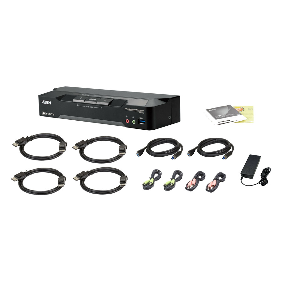 ATEN 2-Port 4K DisplayPort Dual Display Mini-Matrix Boundless KVM Switch