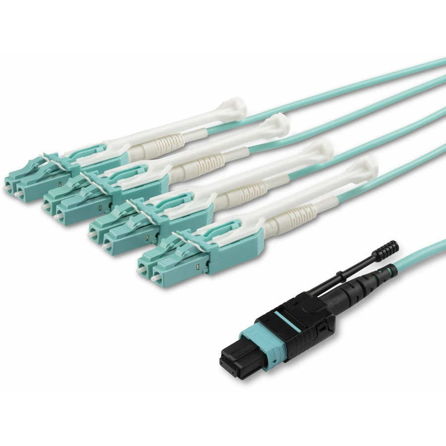 StarTech 2m (6ft) MTP(F)/PC to 4x LC/PC Duplex Breakout OM3 Multimode Fiber Optic Cable, 40G, Low Insertion Loss, Fiber Jumper Cord