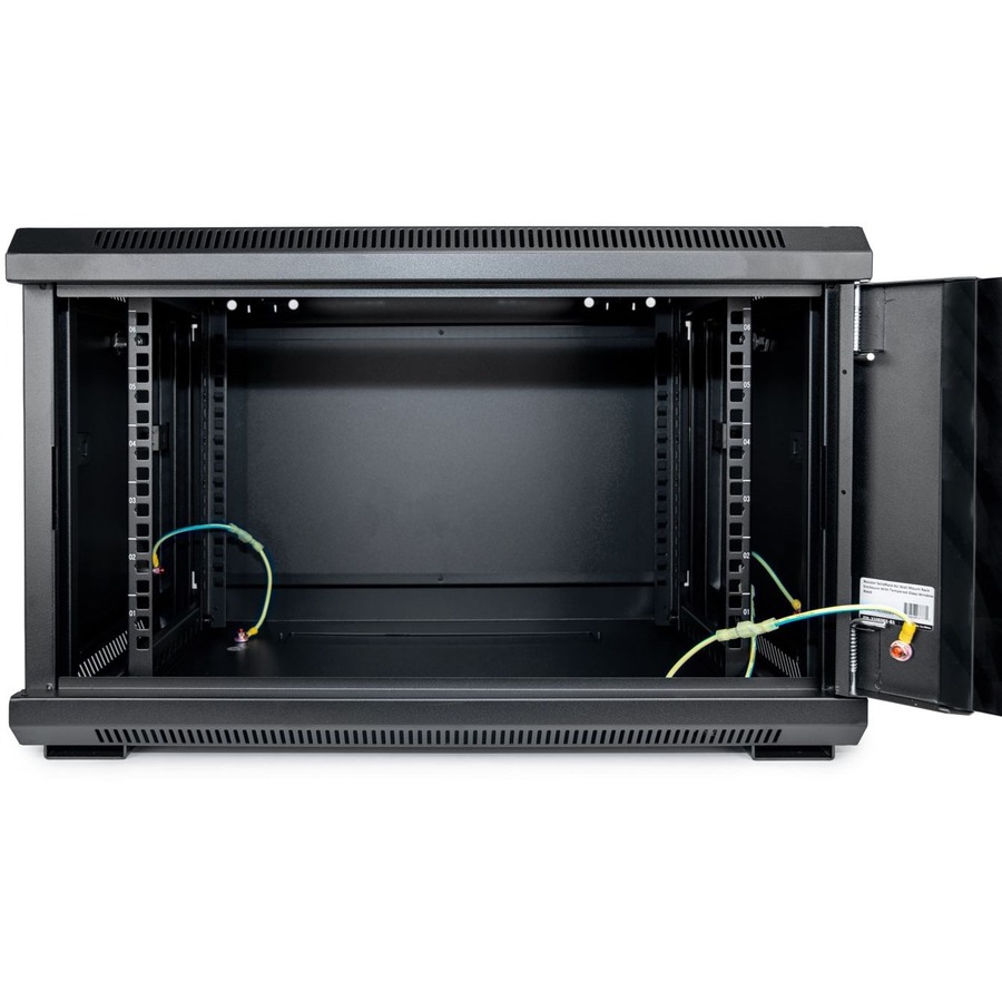 Rocstor SolidRack Wall Mount Rack Enclosure - SolidRack 6U Wall Mount R106SH4G Rack Enclosure with Tempered Glass Window - Front & Side Door Locks - 200 lb Maximum Weight Capacity - Assembled - 14.8" Rack Depth - Cold-rolled Steel - For LAN Switch, VoIP Device - Rack-mountable, Wall Mountable, Floor Standing - Optional Casters & Fans - 600mm x 450mm x 6U - ROHS & CE Certified - EIA-310-E & IP20 Protection Rating - WALLMOUNT STEEL CABINET - Black