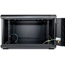 Rocstor SolidRack Wall Mount Rack Enclosure - SolidRack 6U Wall Mount R106SH4G Rack Enclosure with Tempered Glass Window - Front & Side Door Locks - 200 lb Maximum Weight Capacity - Assembled - 14.8" Rack Depth - Cold-rolled Steel - For LAN Switch, VoIP Device - Rack-mountable, Wall Mountable, Floor Standing - Optional Casters & Fans - 600mm x 450mm x 6U - ROHS & CE Certified - EIA-310-E & IP20 Protection Rating - WALLMOUNT STEEL CABINET - Black