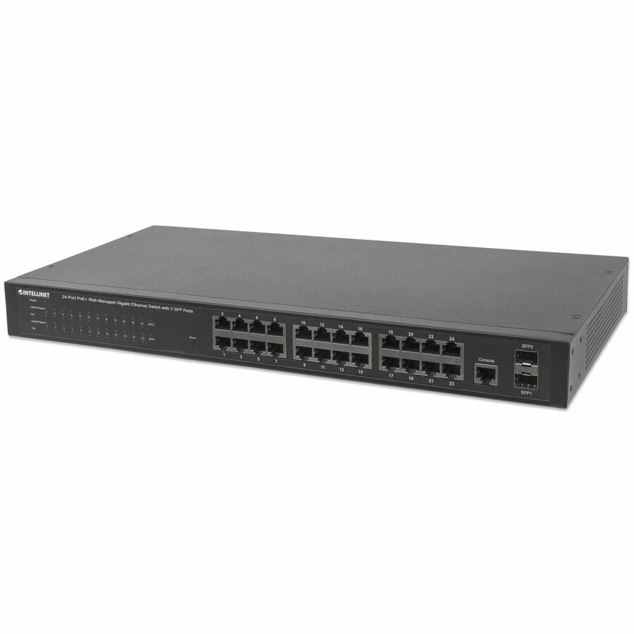 24-Port Gigabit Ethernet PoE+ Web-Managed Switch with 2 SFP Ports, 24 x PoE ports, IEEE 802.3at/af Power over Ethernet (PoE+/PoE), 2 x SFP, Endspan, 19" Rackmount
