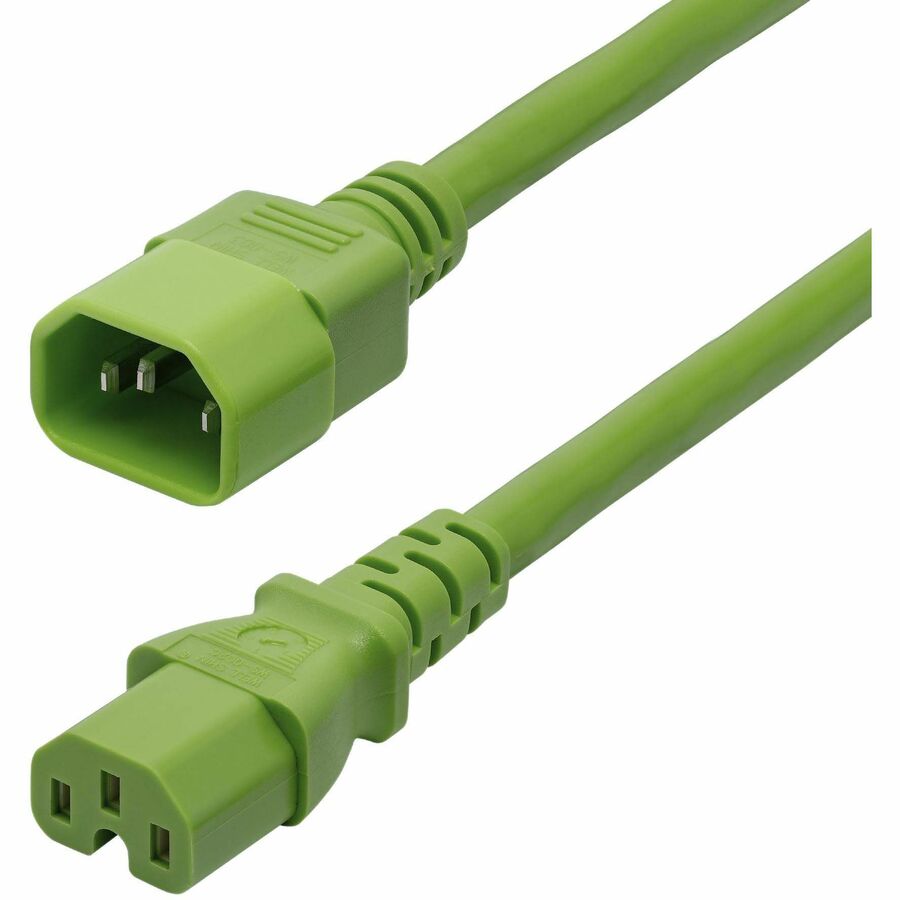 StarTech.com 6ft (1.8m) Heavy Duty PDU Power Cord, IEC 60320 C14 to C15, 15A 250V, 14AWG, Green Power Cable, UL Listed - 6ft universal power cord with IEC 60320 C14 to C15 connectors; 250V at 15A; UL Listed; Color: Green; 100% Copper Wire; Fire Rating: VW-1; 14AWG; Jacket Rating: SJT; Temp Range -4 to 221°F; Cable O.D.: 0.3in; TAA Compliant