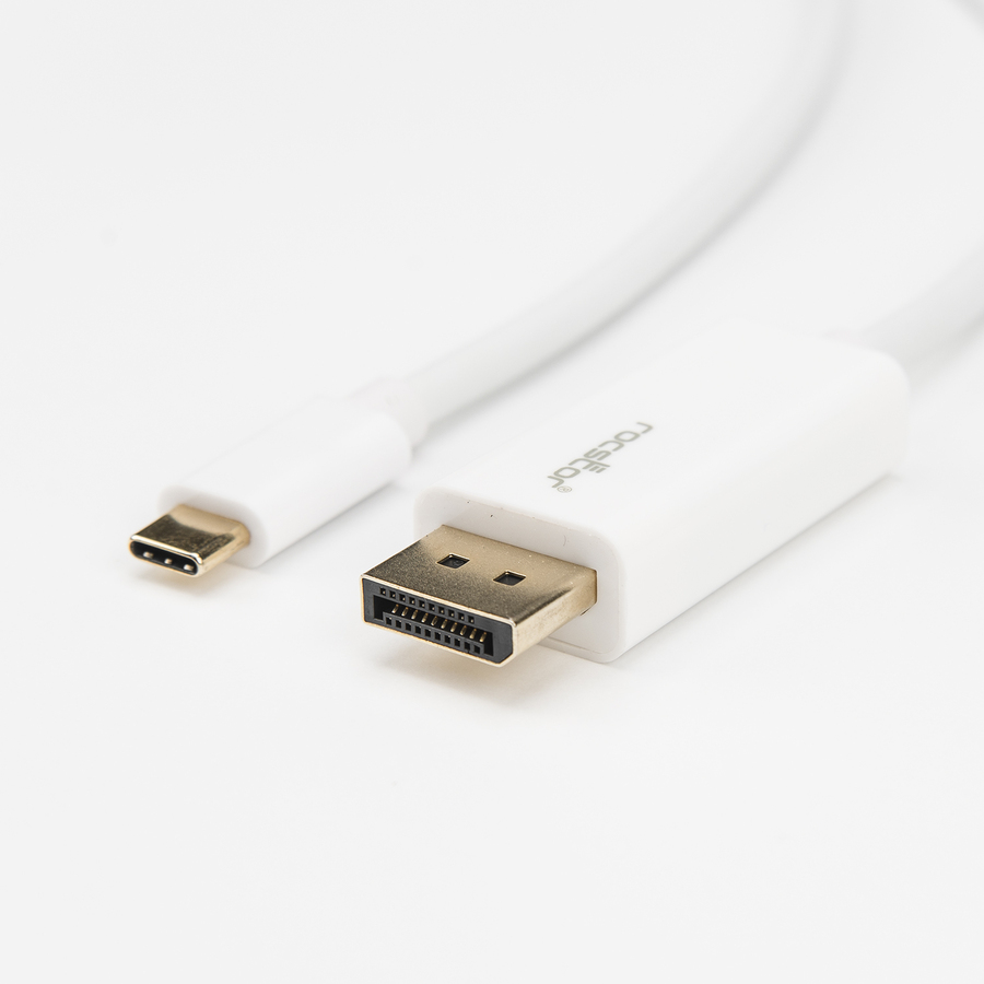 Rocstor Premium 6ft / 2m USB Type C to DisplayPort Cable - USB C to DP Cable - 4K 60Hz - White - DisplayPort/USB for Video Device, Monitor, Workstation, Projector, MacBook, Chromebook, Notebook, Ultrabook, TV - 6ft - 1 Pack - 1 x Type C Male USB - 1 x DisplayPort Female Digital Video - White USB C TO DP Adapter Cable