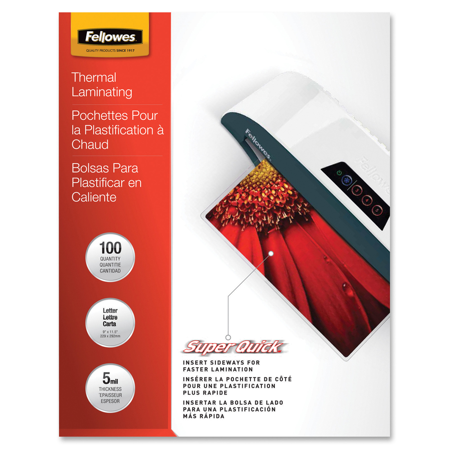 Fellowes Glossy SuperQuick Pouches - Letter, 5 mil, 100 pack