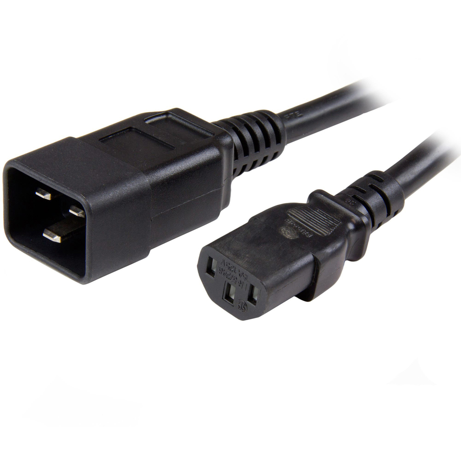 StarTech 6ft (1.8m) Heavy Duty Extension Cord, IEC C13 to IEC C20 Black Extension Cord, 15A 125V, 14AWG, Heavy Gauge Power Cable