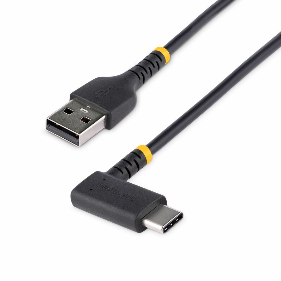 StarTech 6in (15cm) USB-A to USB-C Fast Charging Cable, Rugged, Right-Angled, Charge & Sync, 3A, USB 2.0, TPE Jacket and Aramid Fiber