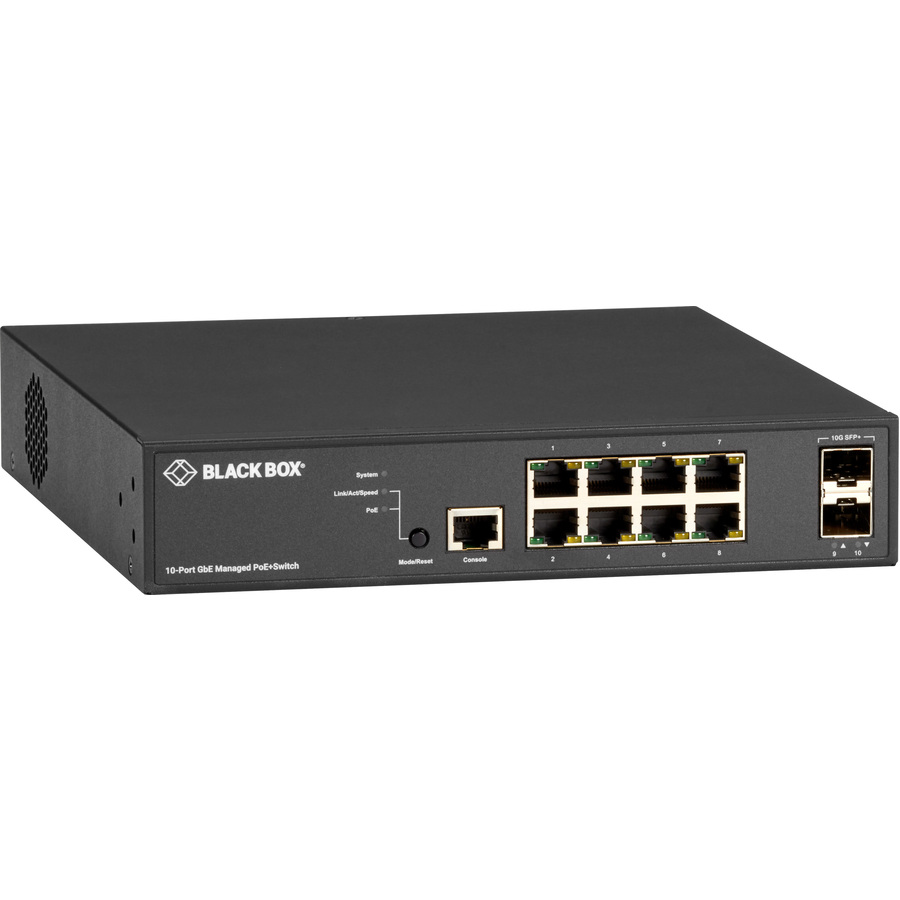 Black Box LPB3000 Ethernet Switch - 8 Ports - Manageable - Gigabit Ethernet, 10 Gigabit Ethernet - 10/100/1000Base-T, 10GBase-X - 2 Layer Supported - Modular - Optical Fiber, Twisted Pair - PoE Ports - Wall Mountable - 1 Year Limited Warranty - TAA Compliant