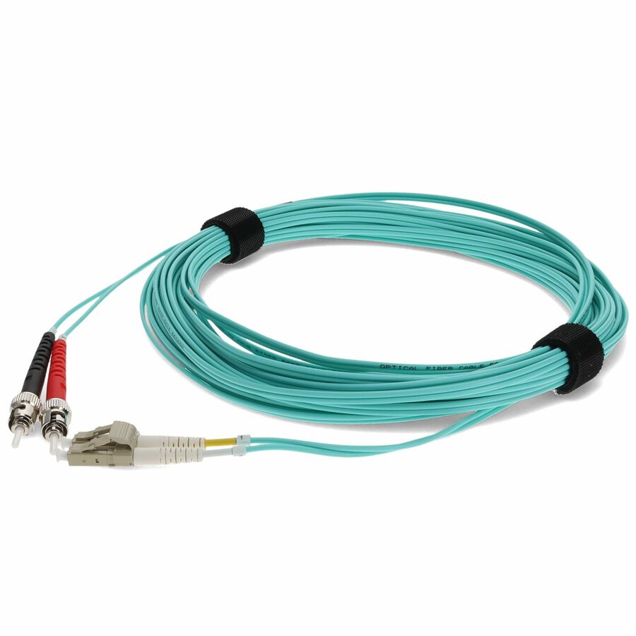 AddOn 3m ST to LC Aqua OM3 Duplex OFNR (Riser-Rated) MMF (Multi Mode) Fiber Patch Cable, 50/125