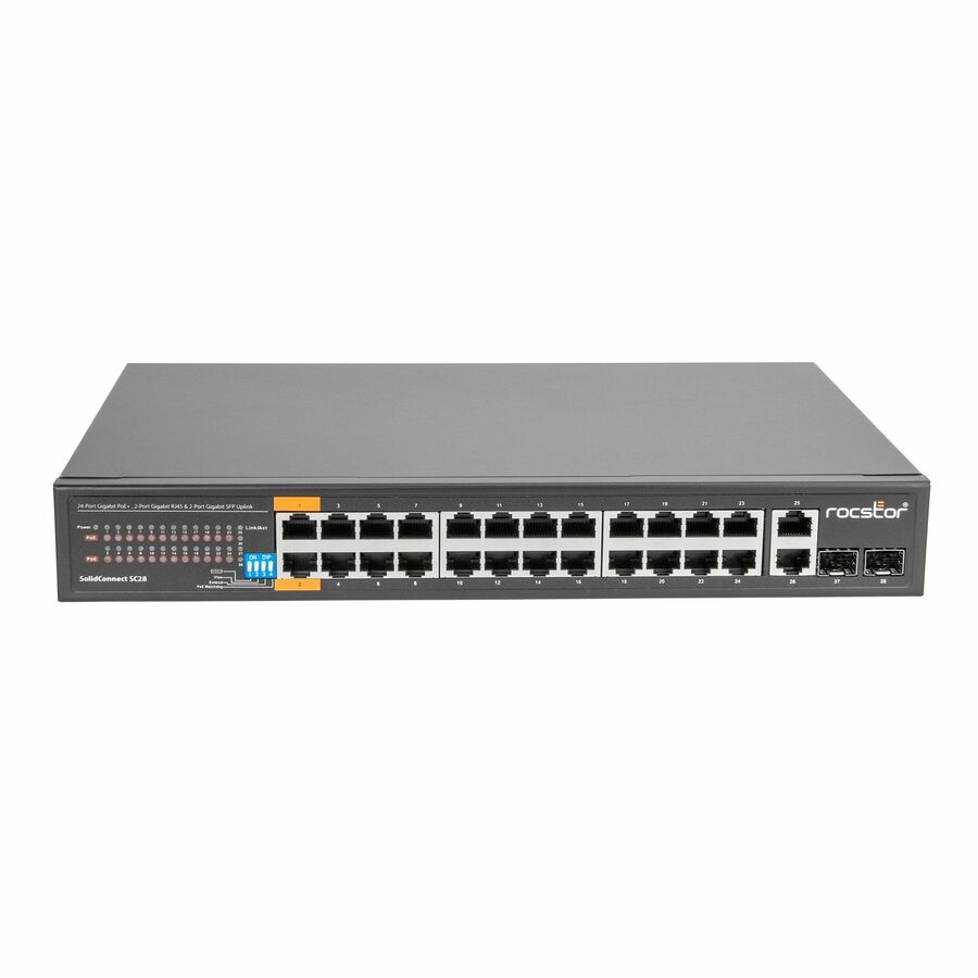 Rocstor SolidConnect SC28 28 Port Switch, 24-Port PoE+ Gigabit Unmanaged Ethernet Port, 2x Gigabit RJ45 & 2� SFP uplink - 802.3af/at