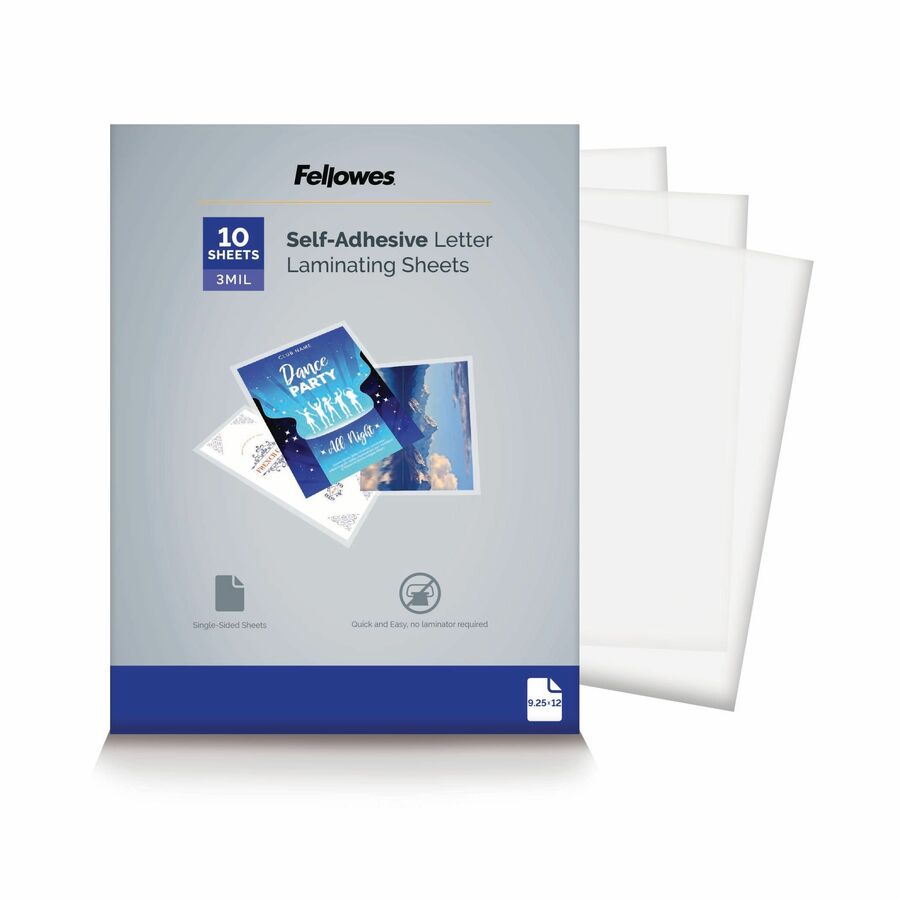 Fellowes Self Adhesive Laminating Sheets, Letter, 3mil, 10 pack