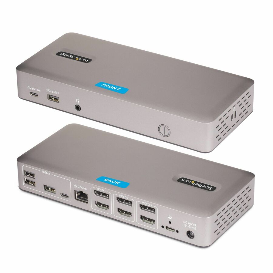 StarTech Triple-Monitor USB4 Docking Station, 4K 60Hz HDMI or DisplayPort, 6x USB Hub, 2.5GbE, 100W Charging, Driverless USB-C Dock