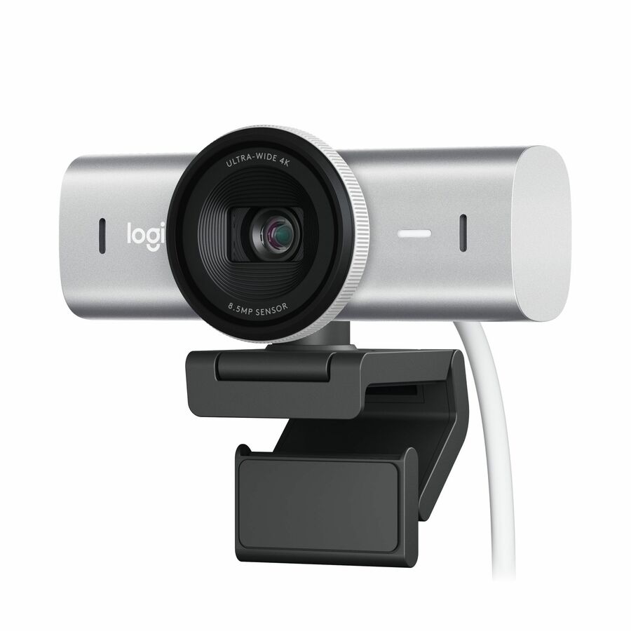 Logitech MX Brio Ultra HD 4K Collaboration and Streaming Webcam, 1080p at 60 FPS, Dual Noise Reducing Mics, Show Mode, USB-C, Webcam Cover, Works with Microsoft Teams, Zoom, Google Meet, Pale Gray