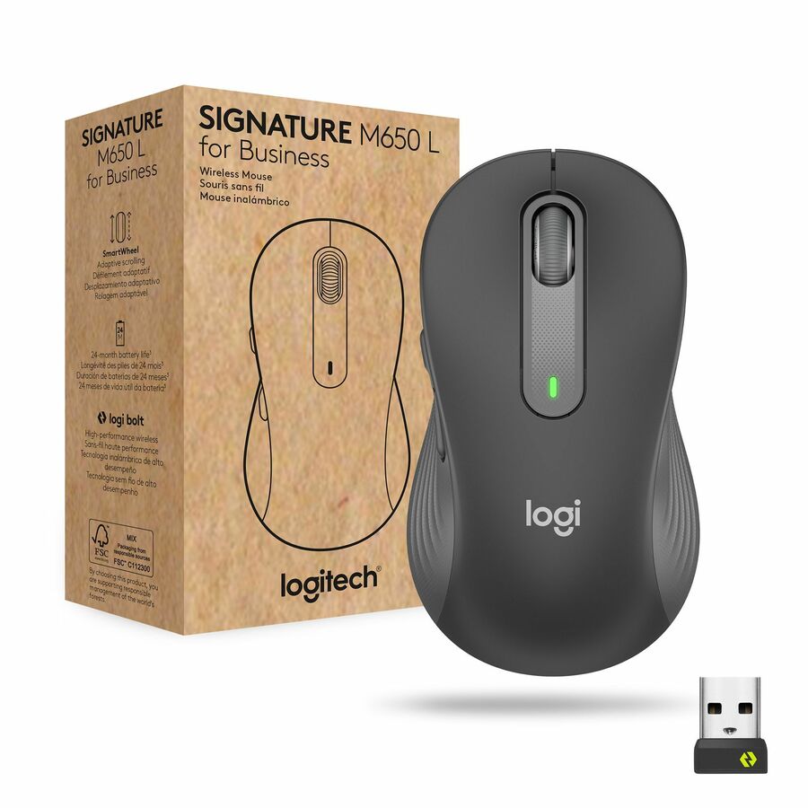 Logitech Signature M650 L for Business Wireless Mouse, For Large Sized Hands, Logi Bolt, Bluetooth, Graphite