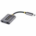 StarTech USB-C Headphone Splitter, USB Type C Dual Headset Adapter w/Mic Input, USB C to 3.5mm Audio Adapter/Earphone Dongle/Aux Jack