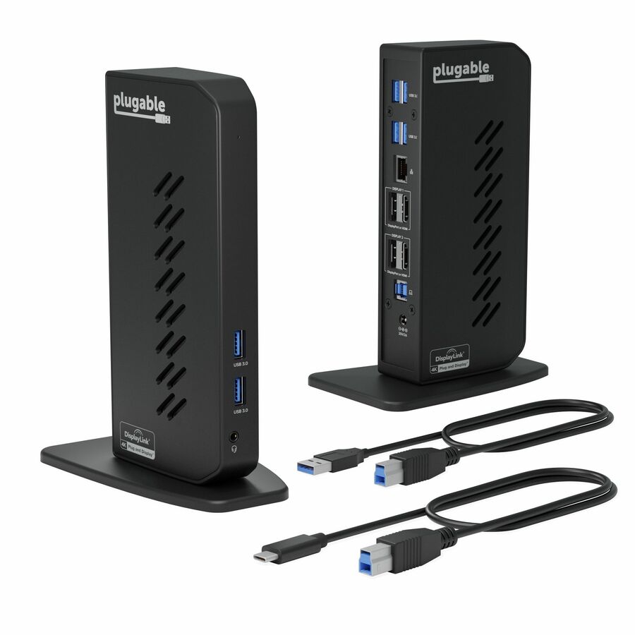 Plugable USB 3 & USB-C Dual 4K Display Docking Station with Displayport and HDMI for Windows & Mac