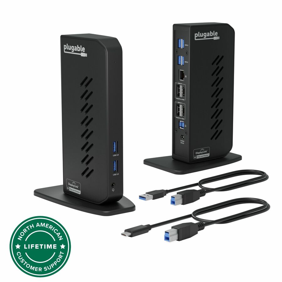 Plugable USB 3 & USB-C Dual 4K Display Docking Station with Displayport and HDMI for Windows & Mac