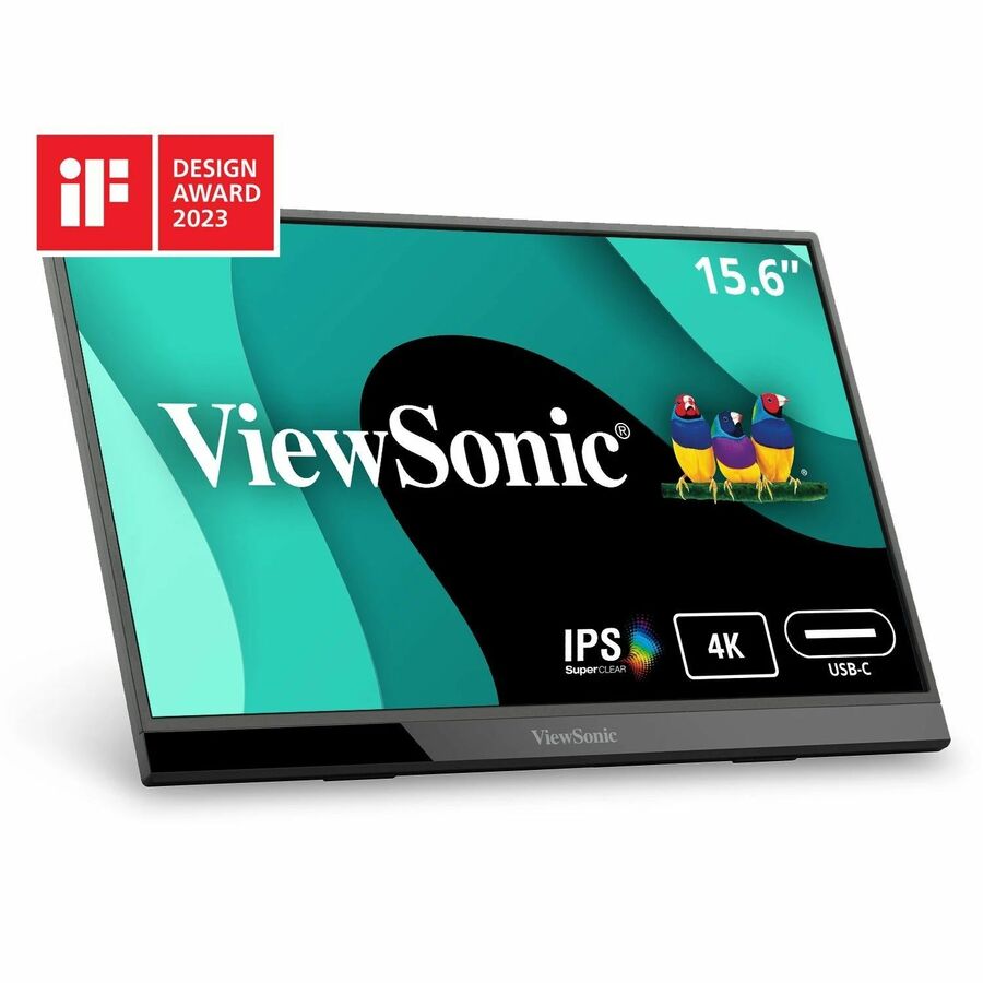 [19VS-VX1655-4K] ViewSonic VX1655-4K 15.6 Inch 4K Portable Monitor, IPS Display for Comfortable Mobile Workspaces and Second Screen Productivity, Built-in Stand, 60W USB-C, and Mini HDMI Inputs