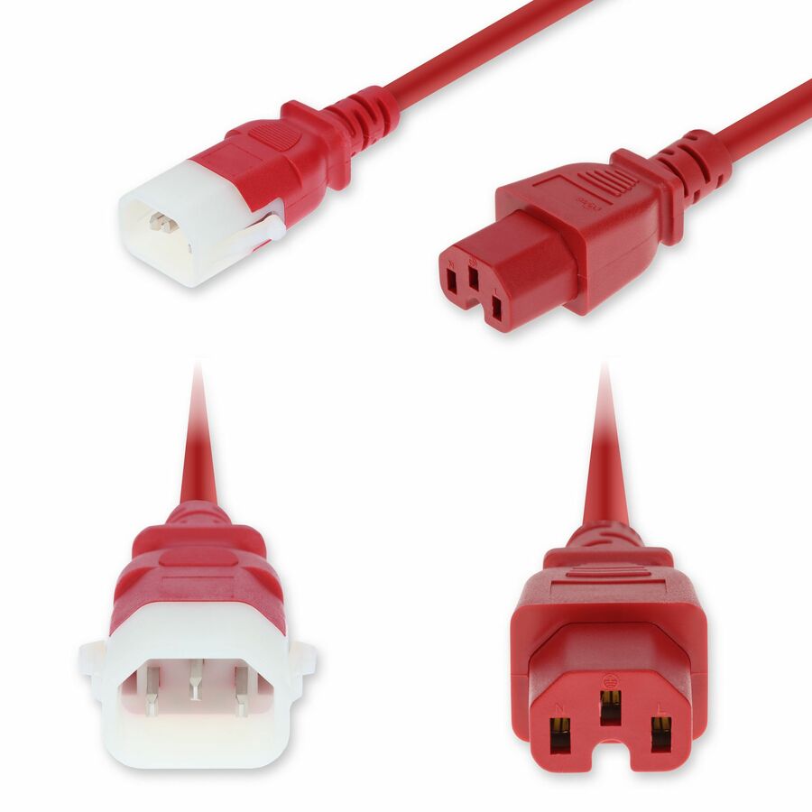 AddOn 5ft C14 Male to C15 Female P-Lock Compatible High-Temperature 14 AWG 250V at 15A PVC SJT (Service Junior Thermoplastic) Red Power Cable