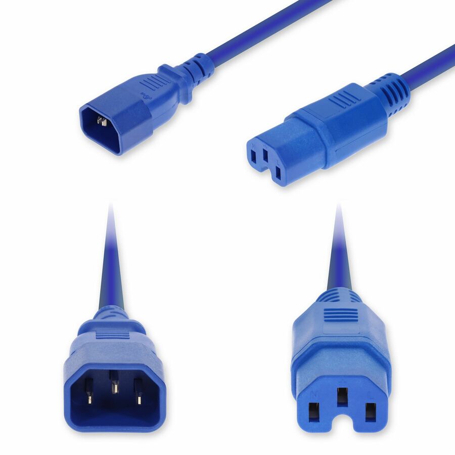 AddOn 8ft C14 Male to C15 Female High-Temperature 14 AWG 250V at 15A PVC SJT (Service Junior Thermoplastic) Blue Power Cable