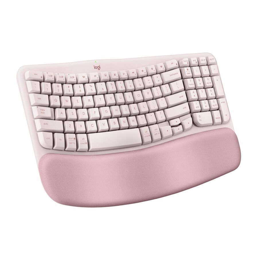 Logitech Wave Keys Wireless Ergonomic Keyboard with Cushioned Palm Rest, Comfortable Natural Typing, Easy-Switch, Rose