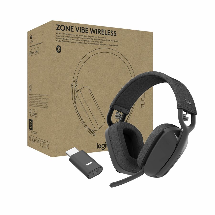 Logitech Zone Vibe Wireless Bluetooth® headphones with USB receiver and noise-canceling mic