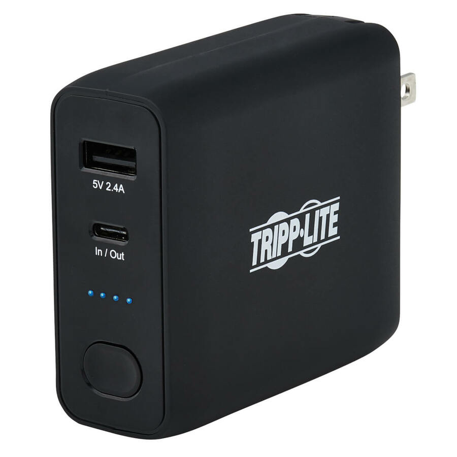 Eaton Tripp Lite Series Portable 5000mAh 2-Port Mobile Power Bank and USB Battery Wall Charger Combo - Direct Plug, Black