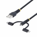 StarTech 3.3ft (1m) Rugged USB Multi Charging Cable, USB to Lightning/Micro-USB/Type-C, Apple MFi, Aramid Jacket, 3-in-1 Charger Cord