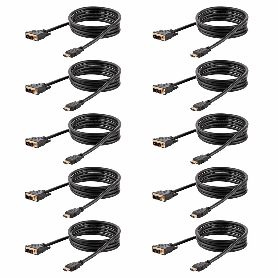 StarTech 6ft (1.8m) HDMI to DVI Cable, DVI-D to HDMI Display Cable (1920x1200p), 10 Pack, Black, HDMI to DVI-D Adapter Cord M/M