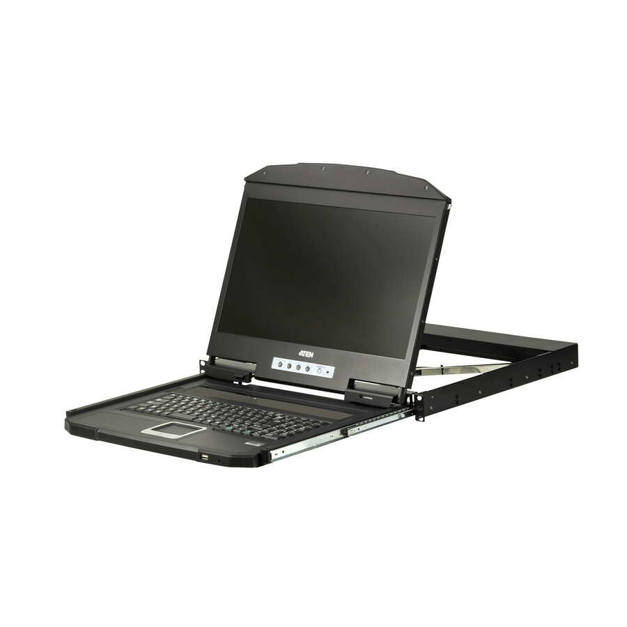 Aten 1U Ultra Short Depth Single Rail WideScreen LCD Console (USB / VGA)-TAA Compliant