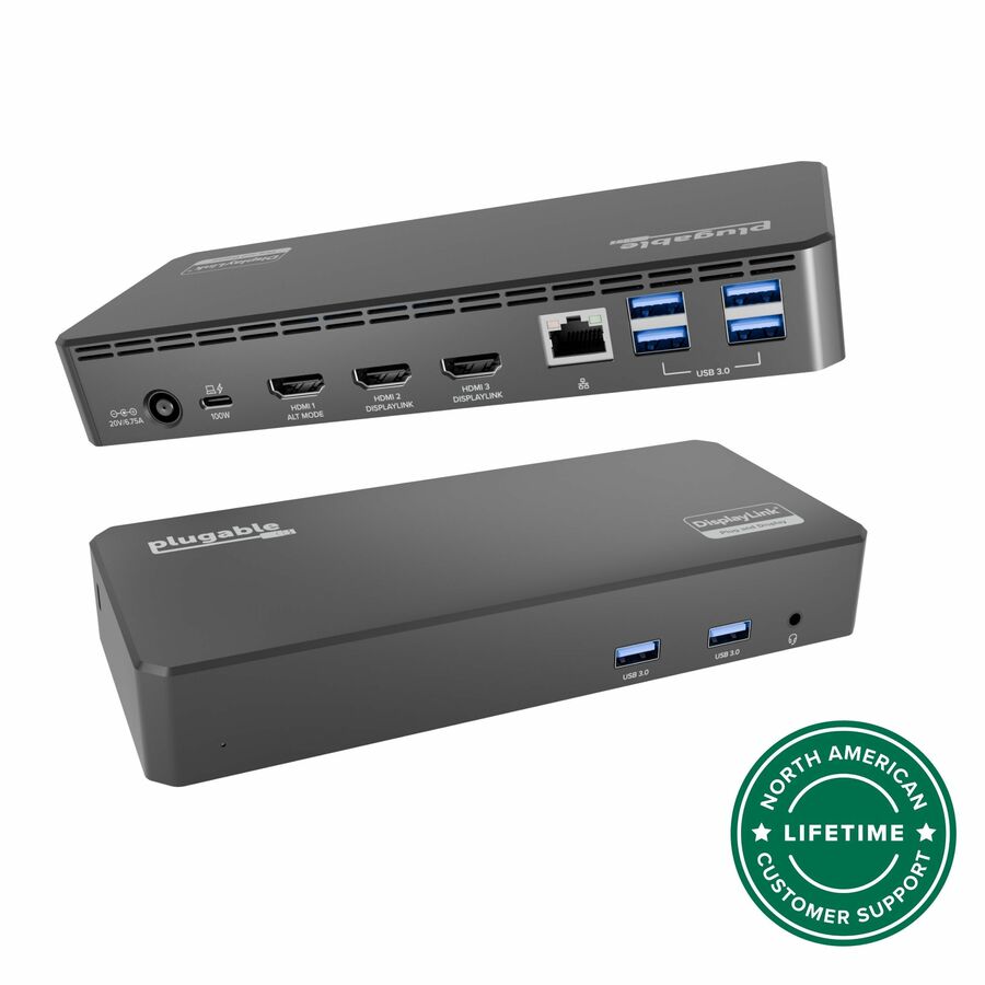 Plugable USB C Triple Display Docking Station | 100W PD, 3x HDMI (1x 4K 30Hz, 2x 1080p 60Hz), 6x USB 5Gbps Ports