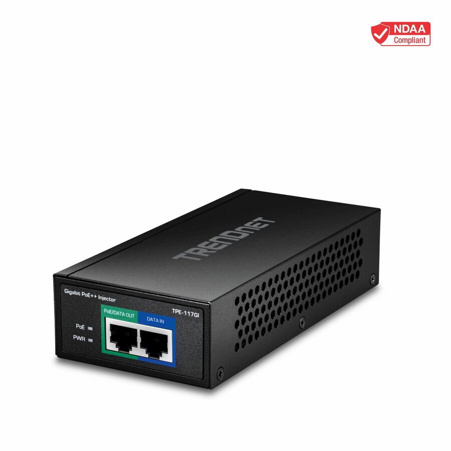 TRENDnet Gigabit PoE++ Injector, Supplies PoE (15.4W), PoE+ (30W), or PoE++ (60W), Network A PoE Device Up To 100m(328 ft), Supports IEEE 802.3af,802.at, Plug & Play, Black, TPE-117GI