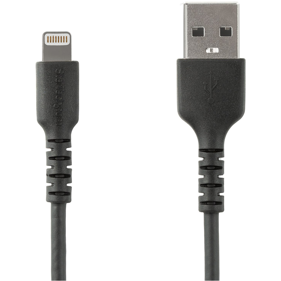 StarTech 3 foot/1m Durable Black USB-A to Lightning Cable, Rugged Heavy Duty Charging/Sync Cable for Apple iPhone/iPad MFi Certified