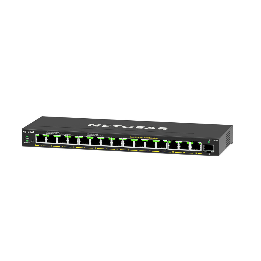 Netgear 16-Port High-Power PoE+ Gigabit Ethernet Plus Switch (231W) with 1 SFP Port