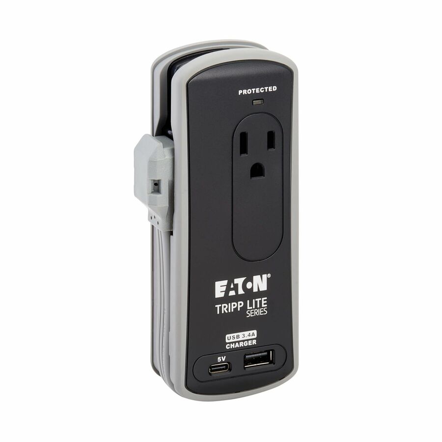 Eaton Tripp Lite Series Protect It! 2-Outlet Travel-Size Surge Protector - 5-15R Outlets, USB-C and USB-A Ports, 5-15P Input, Black