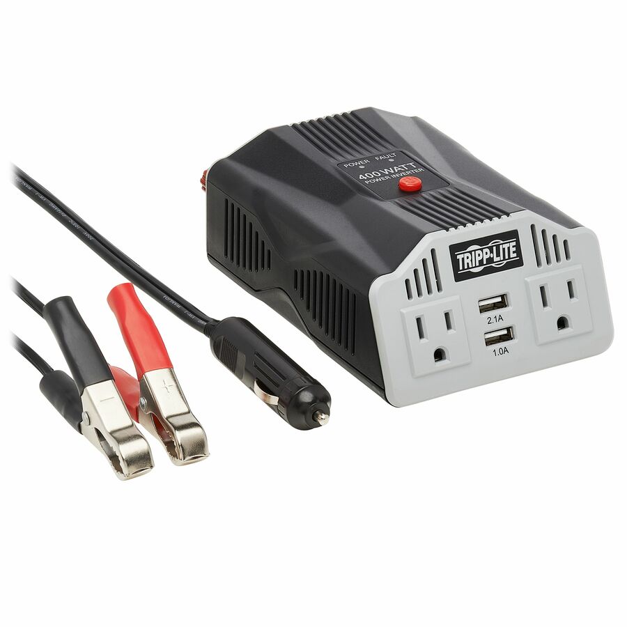 Tripp Lite by Eaton 400W PowerVerter Ultra-Compact Car Inverter with 2 AC/2USB - 3.1A/Battery Cables/Cigarette Lighter Adapter (CLA)