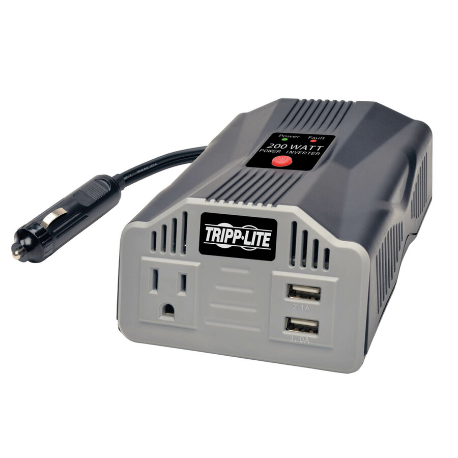 Tripp Lite by Eaton 200W PowerVerter Ultra-Compact Car Inverter with Outlet and 2 USB Charging Ports
