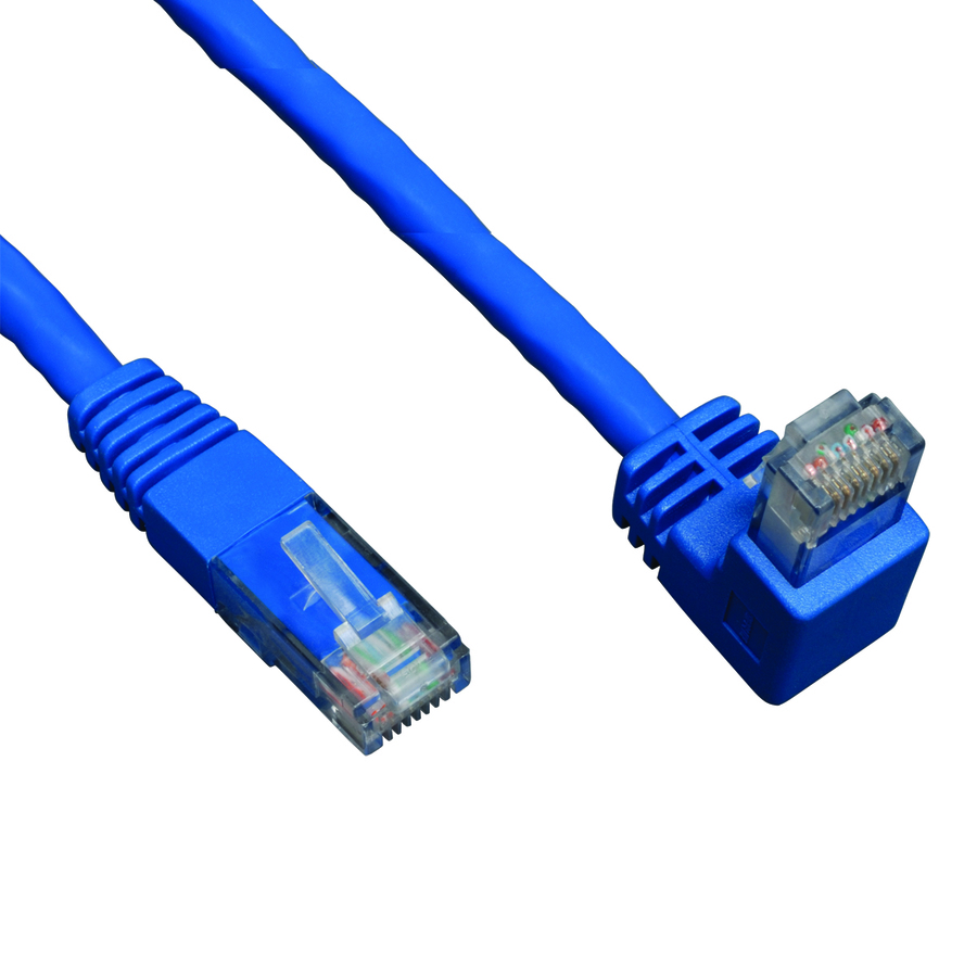 Eaton Tripp Lite Series Down-Angle Cat6 Gigabit Molded UTP Ethernet Cable (RJ45 Right-Angle Down M to RJ45 M), Blue, 5 ft. (1.52 m)