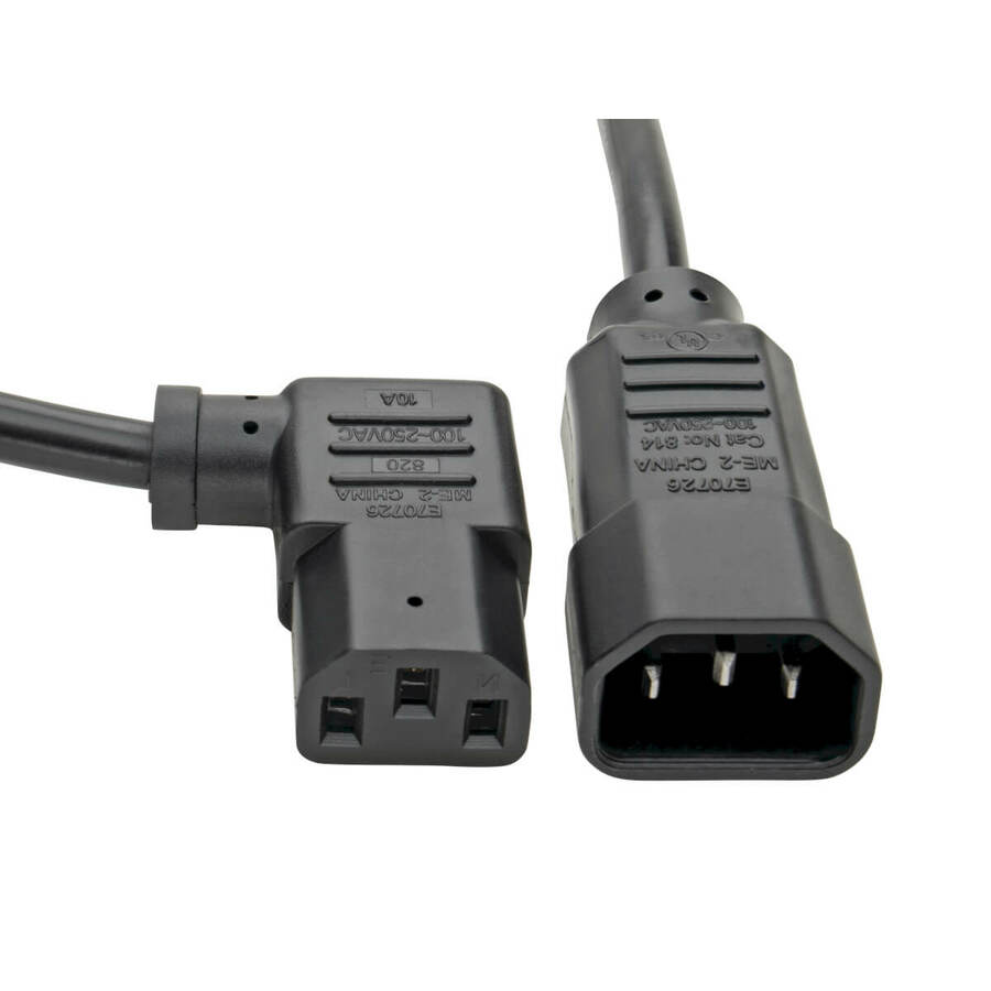 Tripp Lite by Eaton Power Extension Cord Right-Angle C13 to C14 PDU Style - 10A 250V 18 AWG 2 ft. (0.61 m) Black