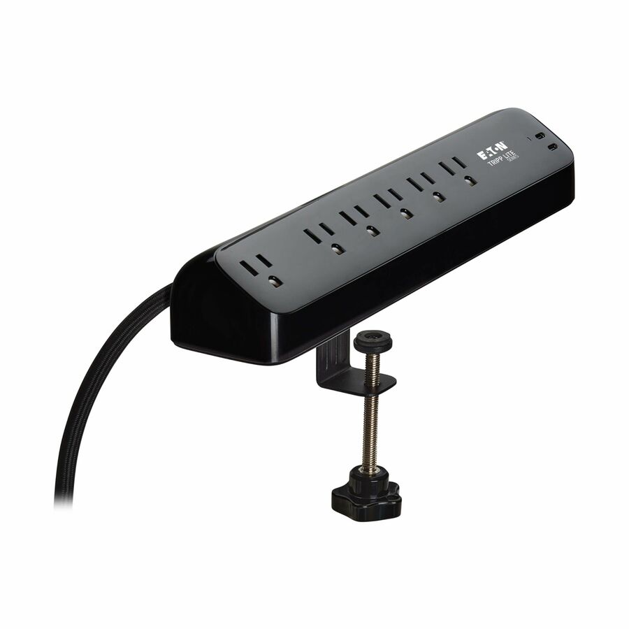 Eaton Tripp Lite Series Protect It! 6-Outlet Surge Protector with 2 USB-C Ports - 5-15R Outlets, 900 Joules, 30W PD Charging, Desk Clamp, 10 ft. (3 m) Braided Cord, Black