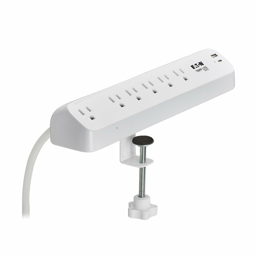 Eaton Tripp Lite Series Protect It! 6-Outlet Surge Protector with USB-A and USB-C Charging Ports - 5-15R Outlets, 900 Joules, Desk Clamp, 6 ft. (1.8 m) Cord, White